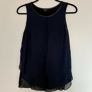 Black and Navy Club Monaco Shirt with sheer back and vegan leather trim